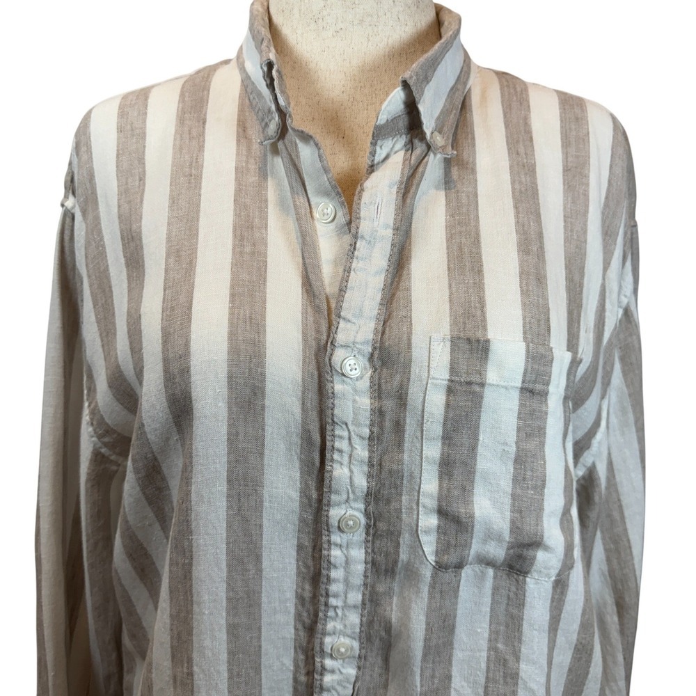 Abercrombie Fitch Linen Striped Oversized Button Up Blouse Medium Coastal Chic - Picture 2 of 7